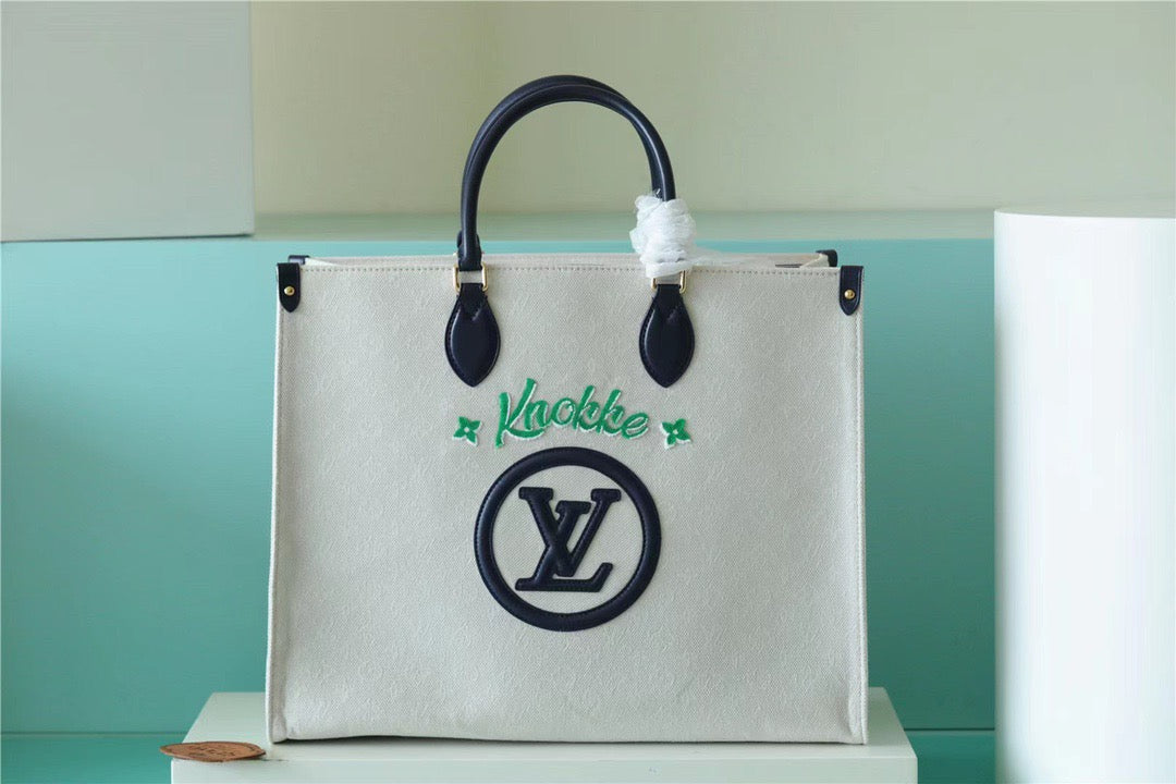 LV Onthego GM Monogram Giant And Raffia White/ Black For Women,  Shoulder And Crossbody Bags 41cm/16.1in LVÃ‚Â 