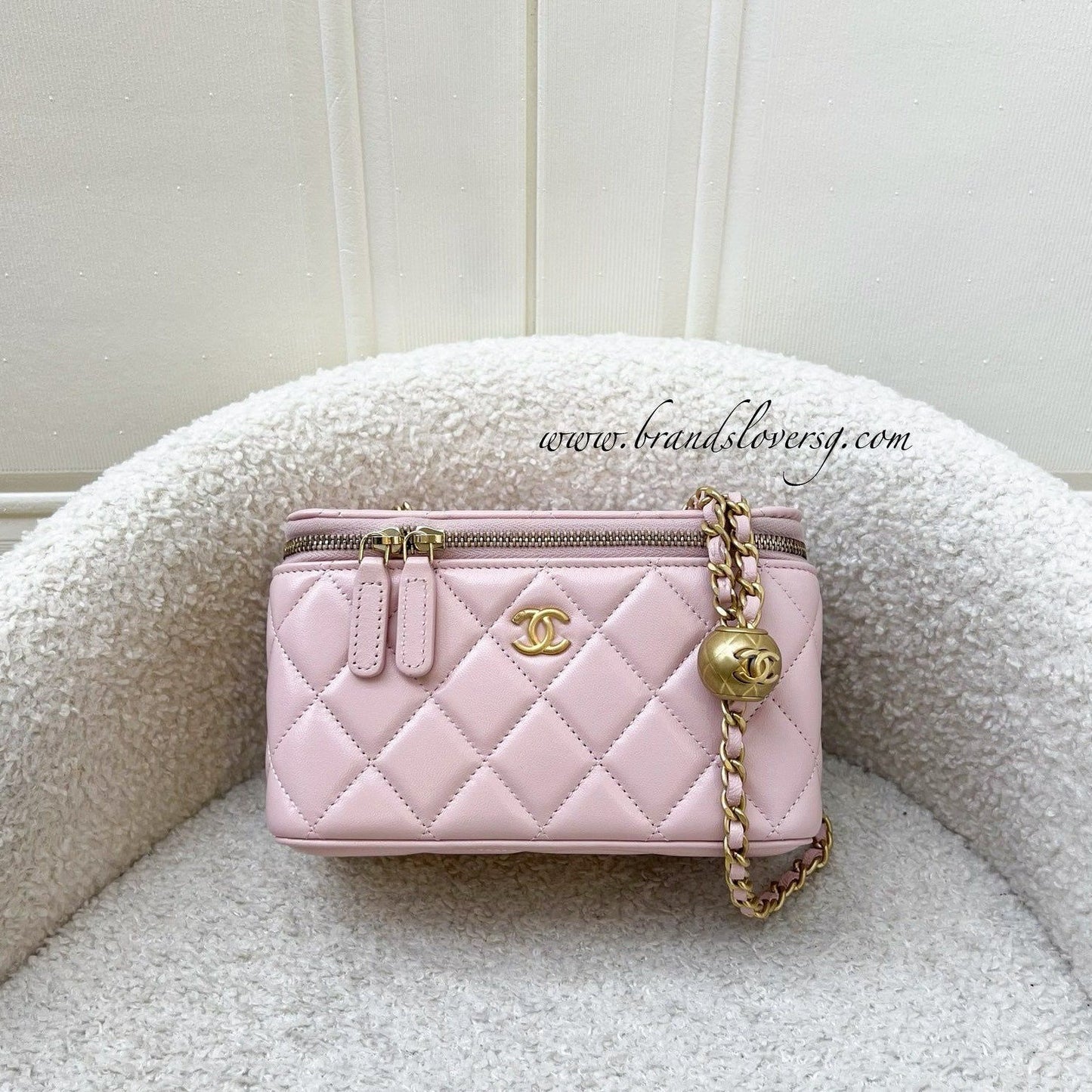 GLM-Pearl Crush Adjustable Chain Small Vanity in 24K Light Pink Lambskin and AGHW