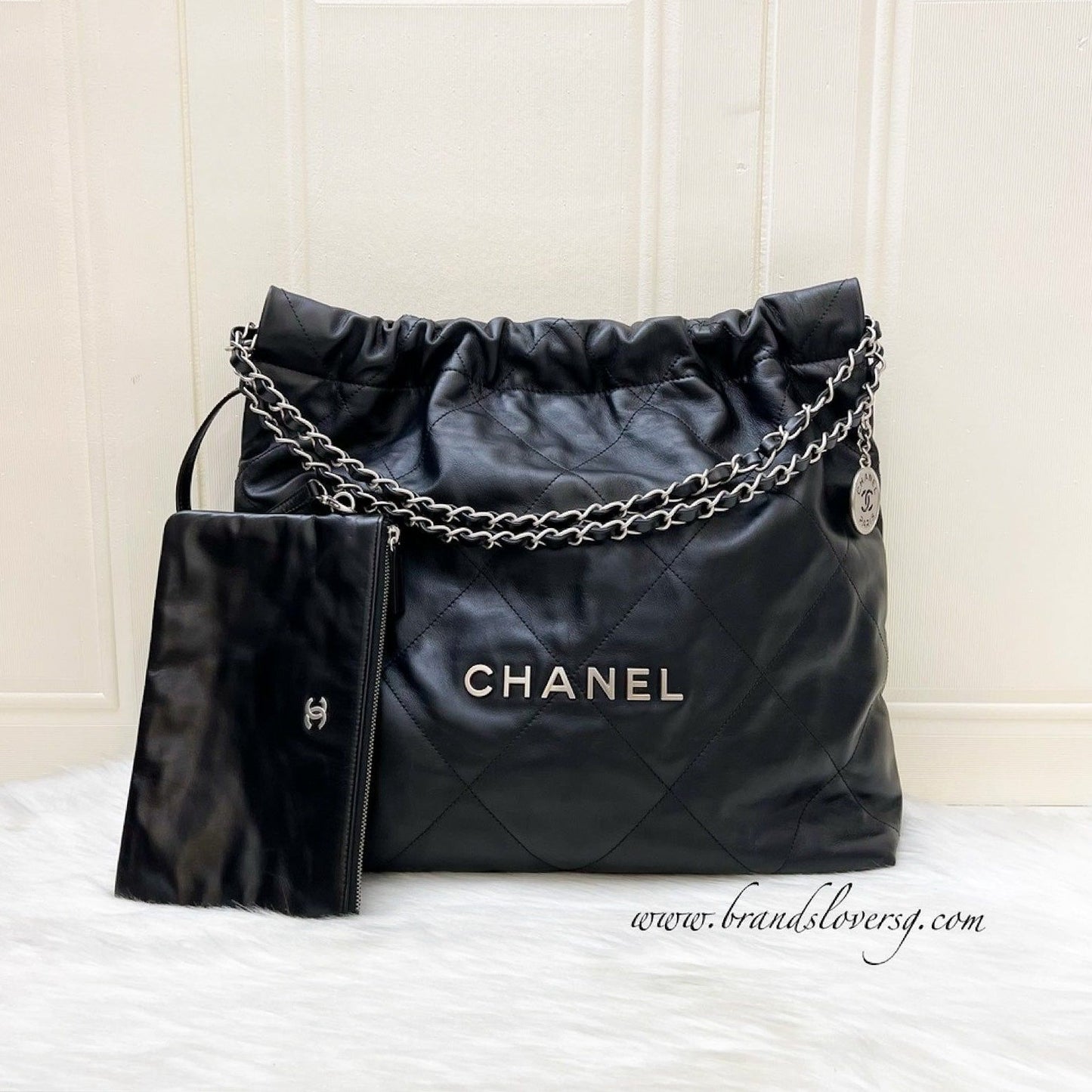 GLM-22 Medium Hobo Handbag in Black Calfskin and SHW (Model: AS3261)