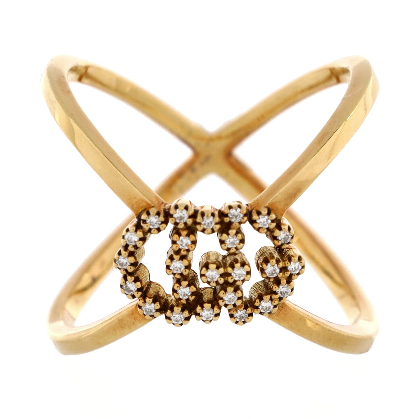 GG Running Cross Ring 18K Yellow Gold with Diamonds