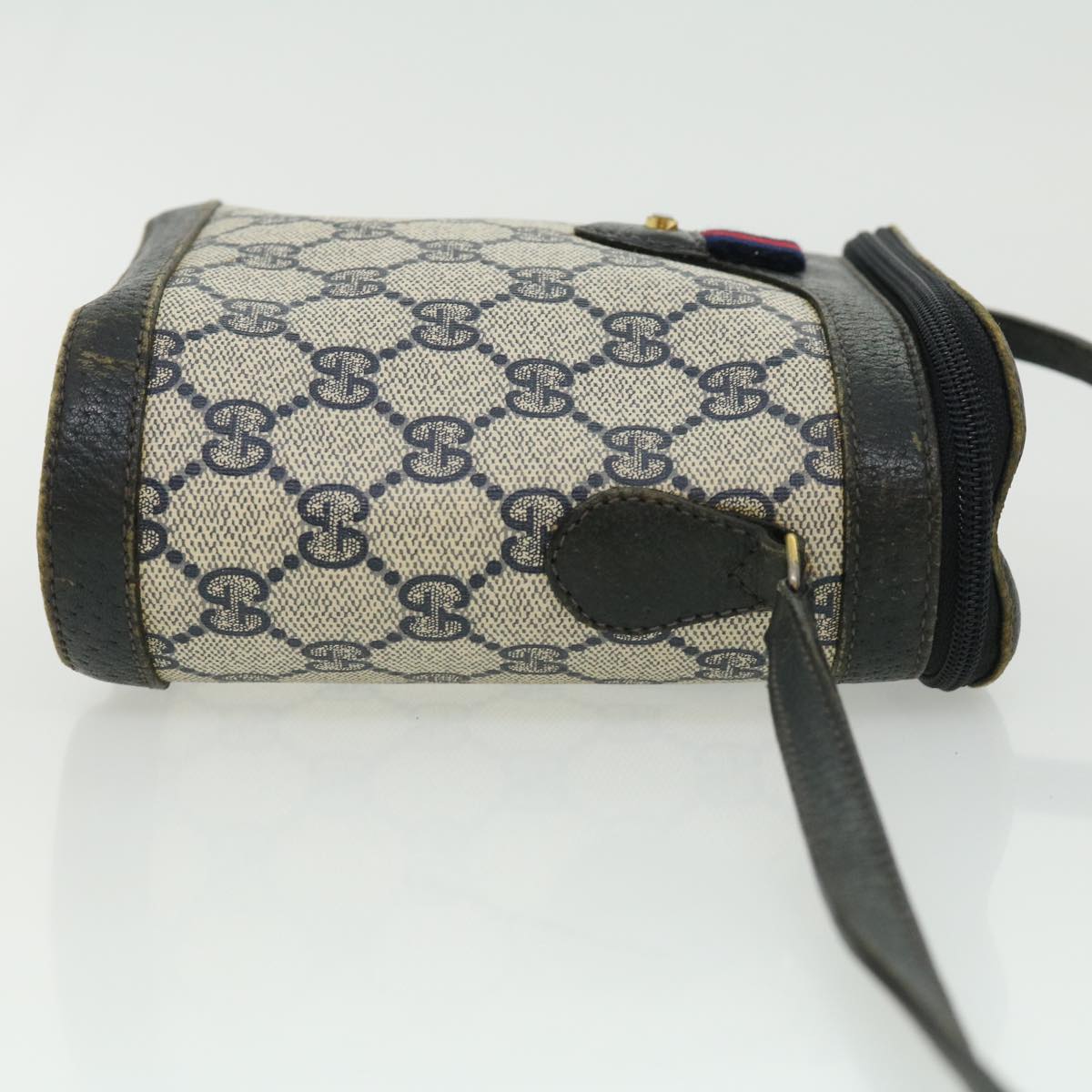 GUCCI Sherry Line GG Canvas Waist Bag PVC Leather Beige Navy Red am3111