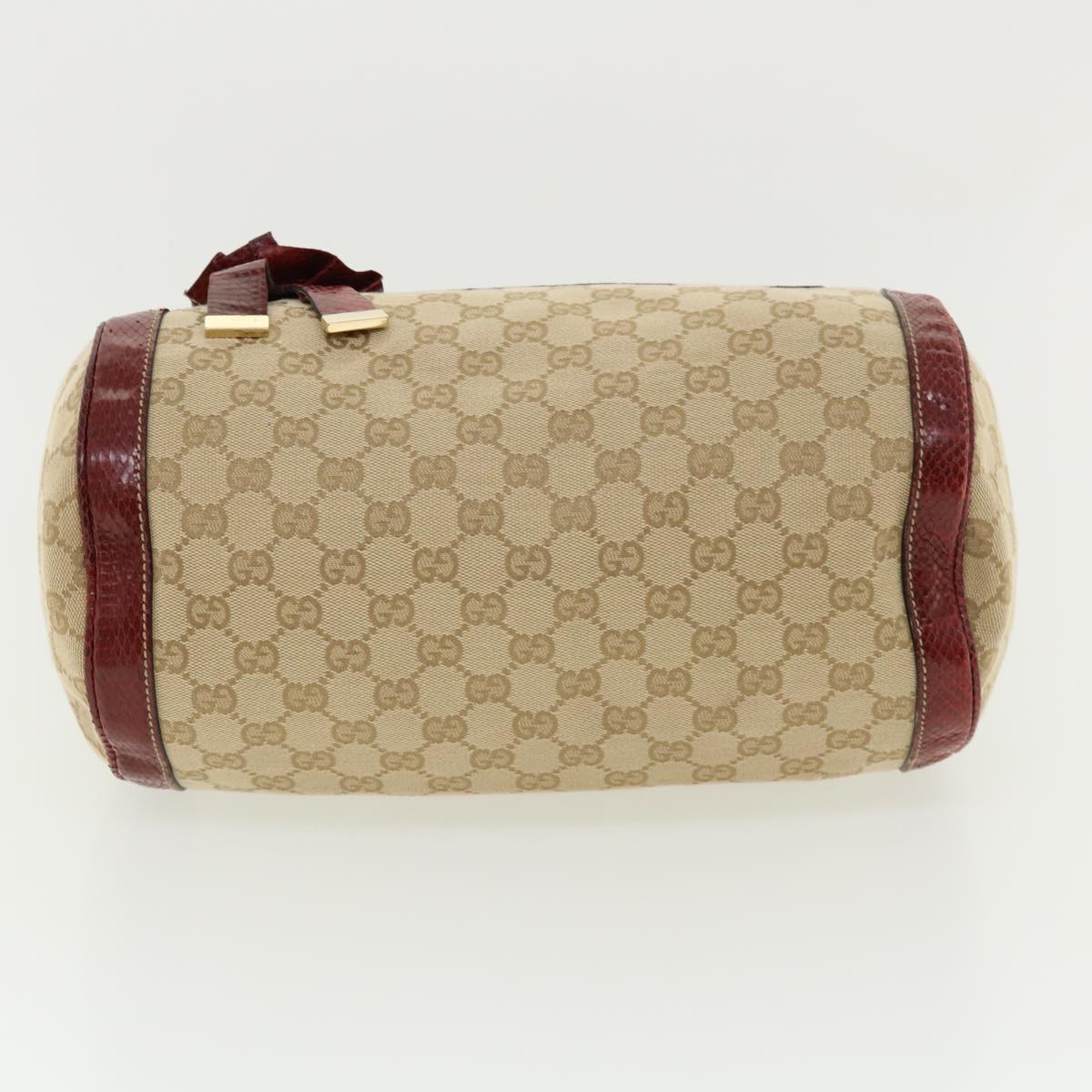GUCCI GG Canvas Hand Bag Snake skin Beige Red 189825002122 am3163