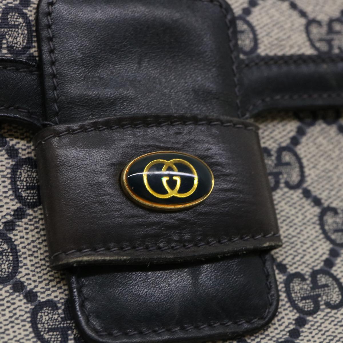 GUCCI GG Canvas Shoulder Bag PVC Leather Navy am3194