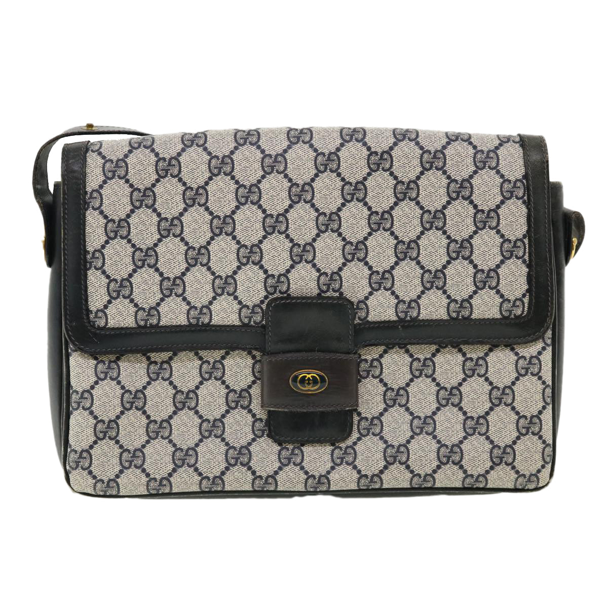 GUCCI GG Canvas Shoulder Bag PVC Leather Navy am3194
