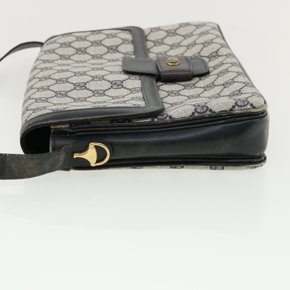 GUCCI GG Canvas Shoulder Bag PVC Leather Navy am3194
