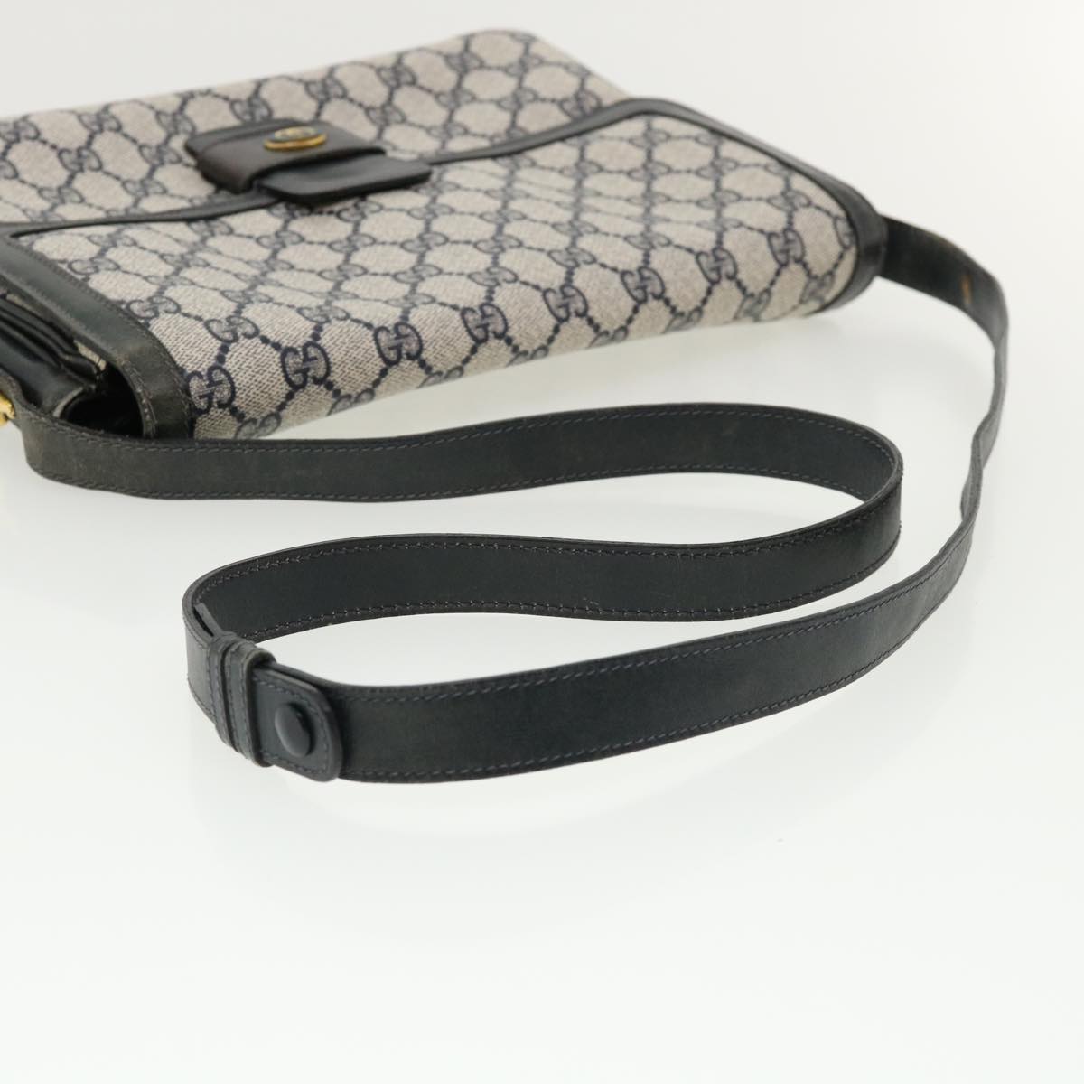 GUCCI GG Canvas Shoulder Bag PVC Leather Navy am3194