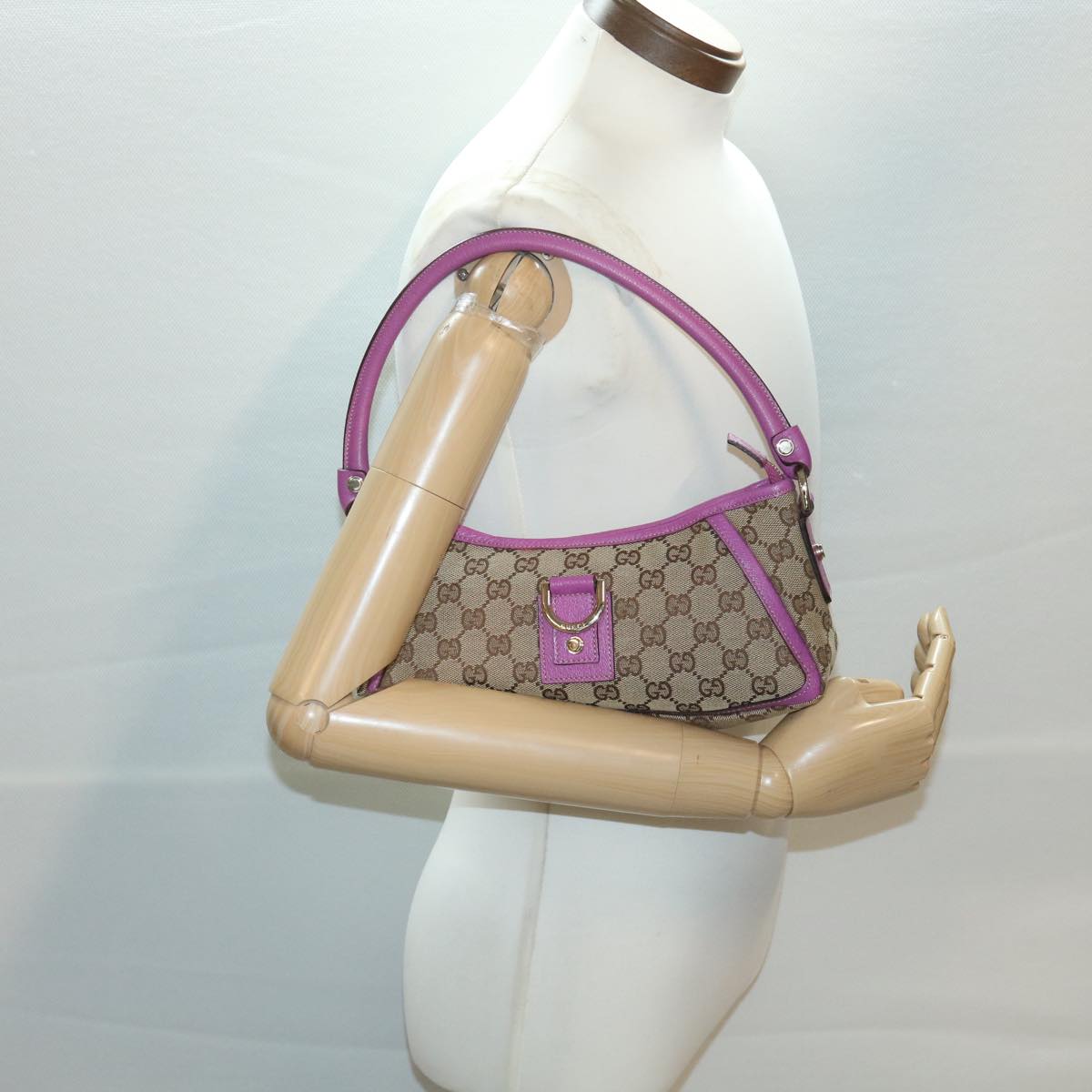 GUCCI GG Canvas Abbey Hand Bag Beige Pink 130939 am3519