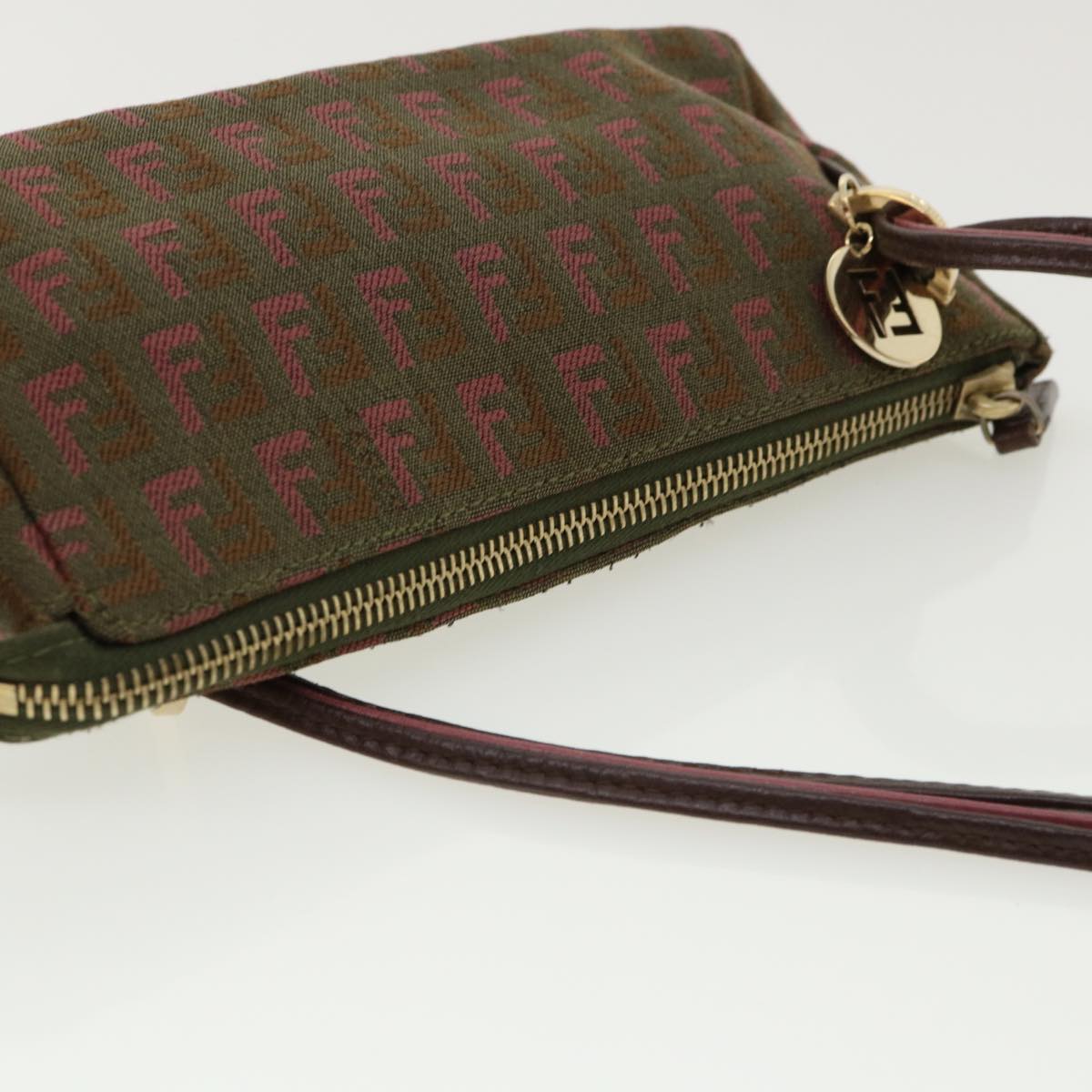 FENDI Zucchino Canvas Shoulder Bag Khaki Pink am3639