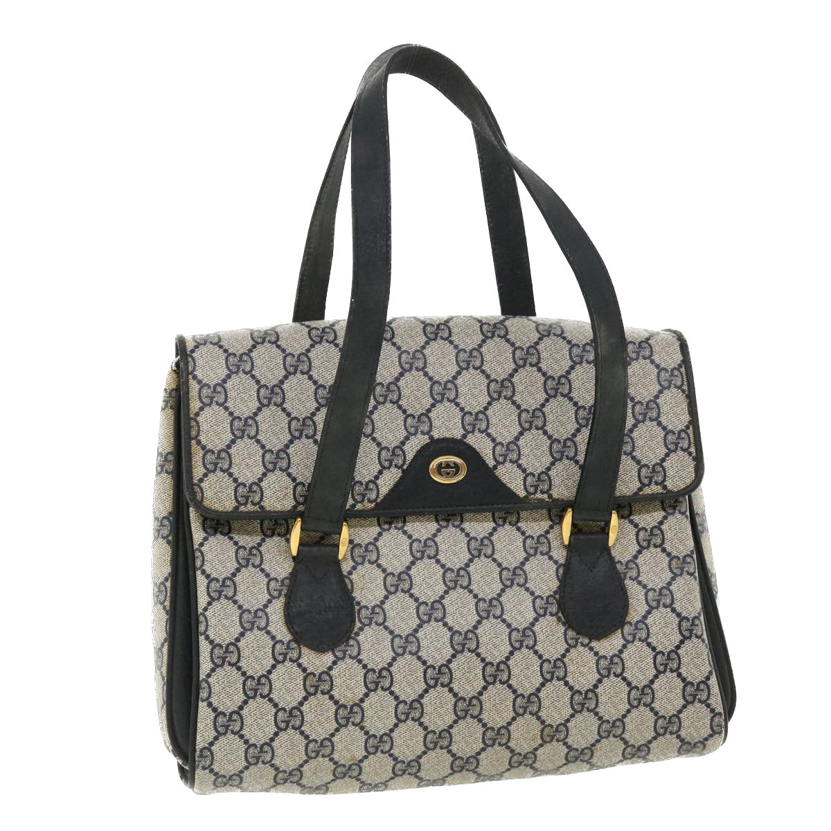 GUCCI GG Canvas Hand Bag PVC Leather Navy am3682
