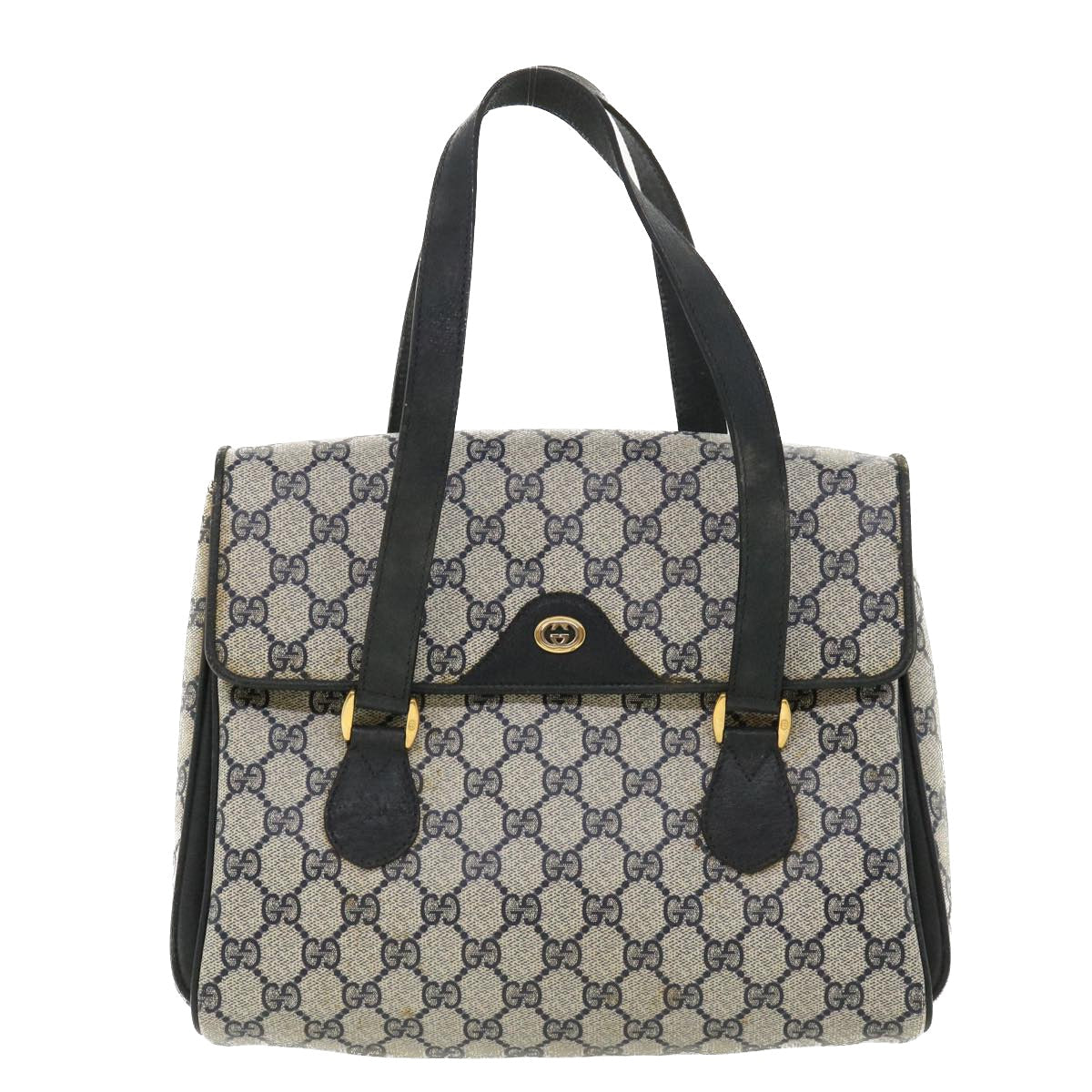 GUCCI GG Canvas Hand Bag PVC Leather Navy am3682