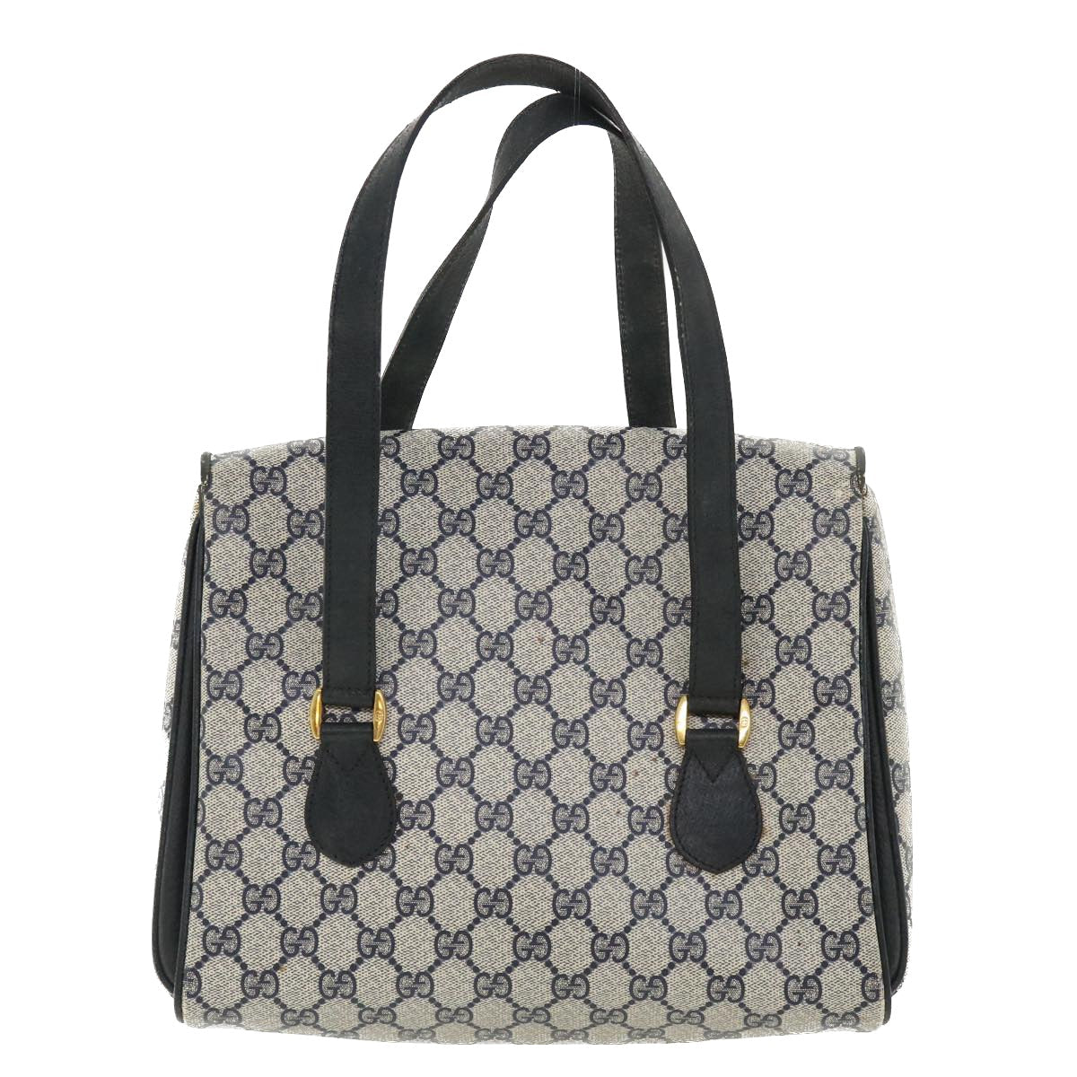 GUCCI GG Canvas Hand Bag PVC Leather Navy am3682
