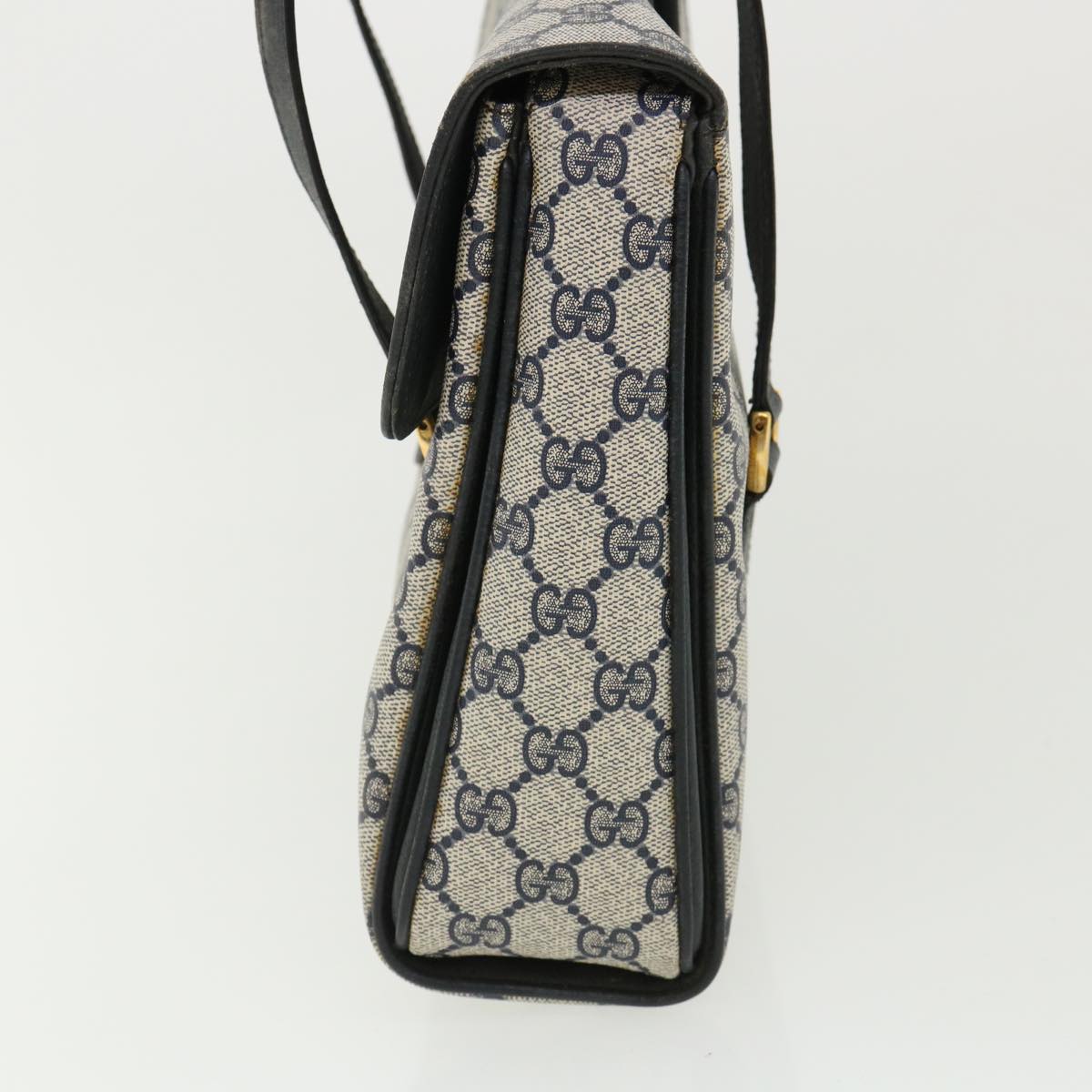 GUCCI GG Canvas Hand Bag PVC Leather Navy am3682