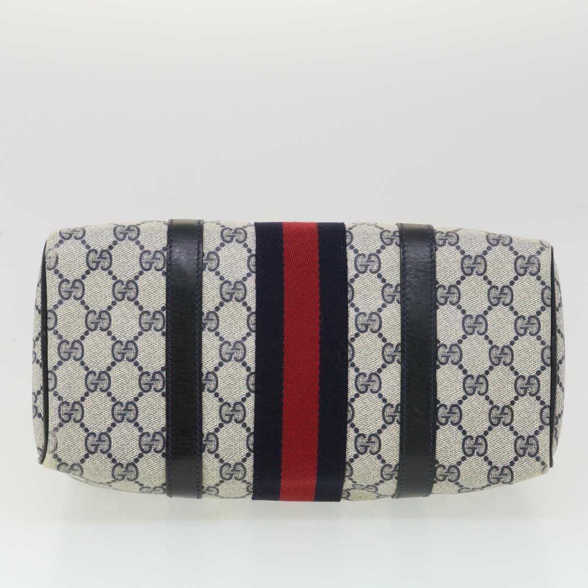 GUCCI GG Canvas Sherry Line Hand Bag PVC Leather Gray Red Navy am3714
