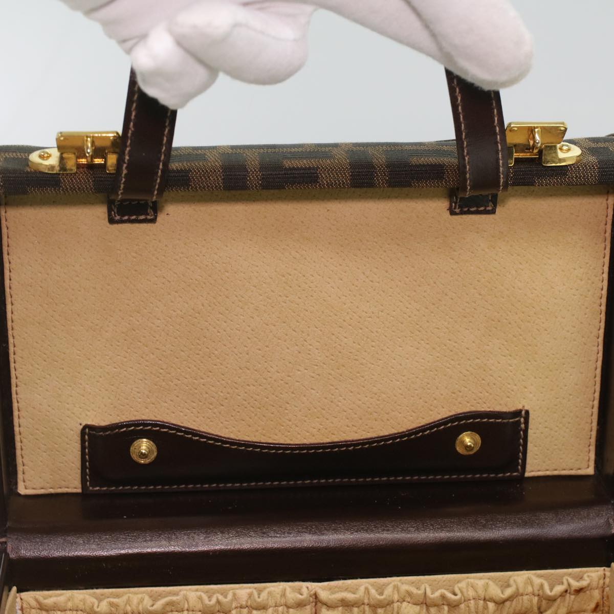 FENDI Zucca Canvas Hand Bag 2way Brown Black am3888A