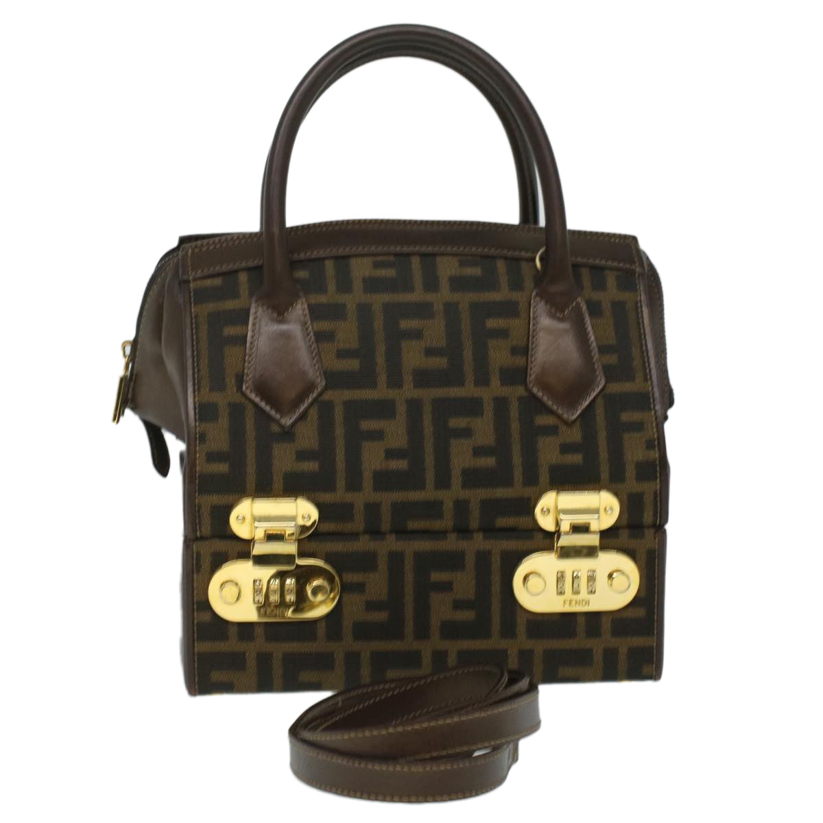 FENDI Zucca Canvas Hand Bag 2way Brown Black am3888A