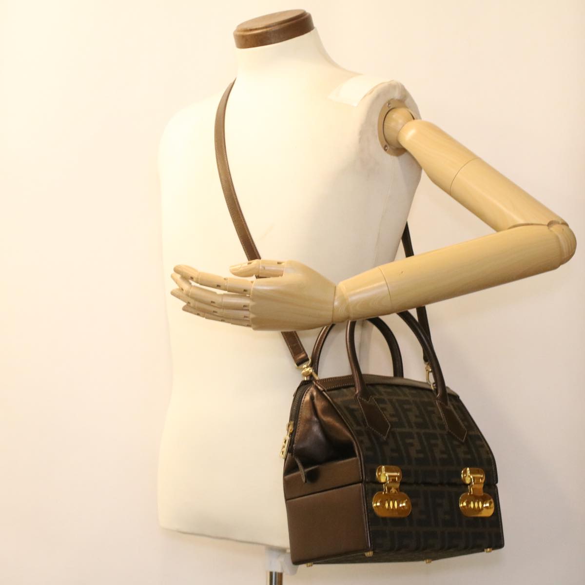 FENDI Zucca Canvas Hand Bag 2way Brown Black am3888A