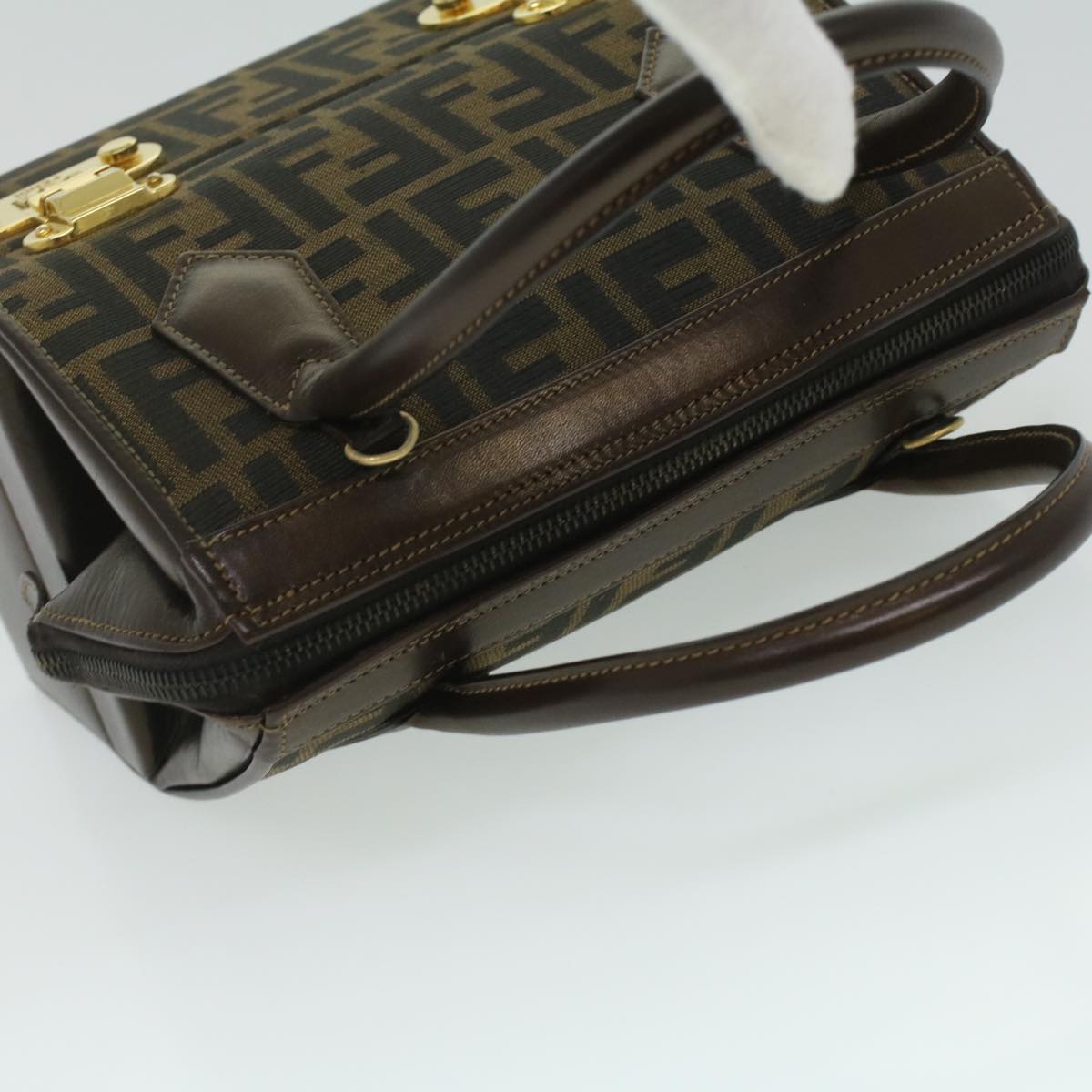 FENDI Zucca Canvas Hand Bag 2way Brown Black am3888A