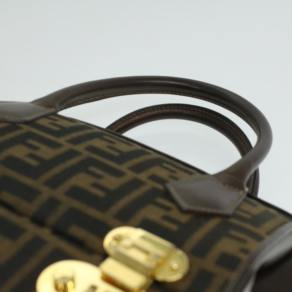 FENDI Zucca Canvas Hand Bag 2way Brown Black am3888A