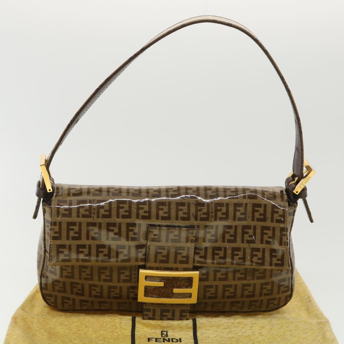 FENDI Mamma Baguette Zucchino Shoulder Bag Coated Canvas Brown am3912