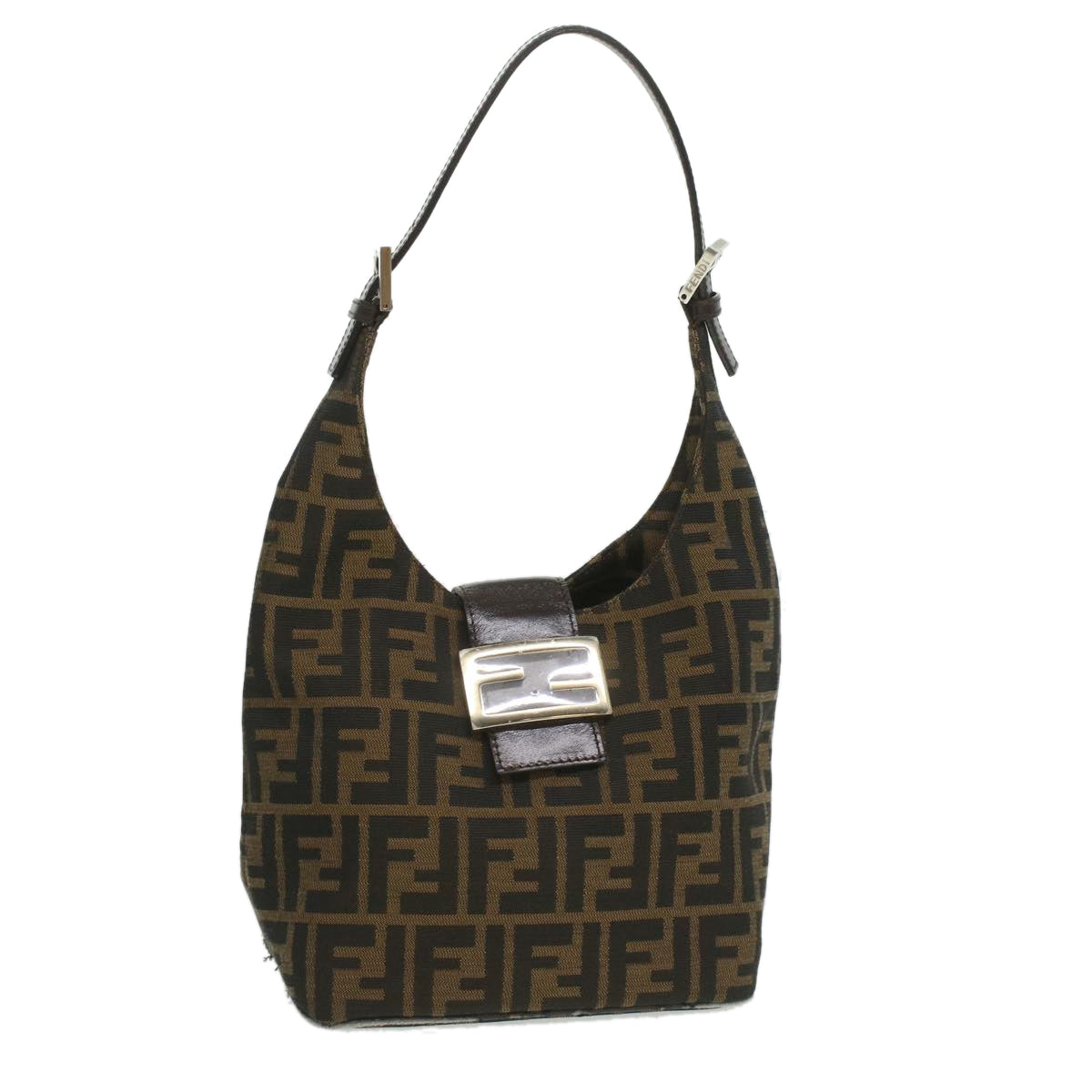 FENDI Zucca Canvas Mamma Baguette Shoulder Bag Nylon Brown Black am3962