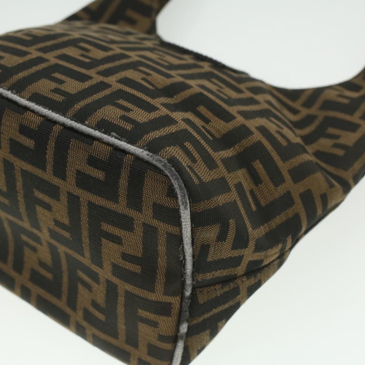 FENDI Zucca Canvas Mamma Baguette Shoulder Bag Nylon Brown Black am3962