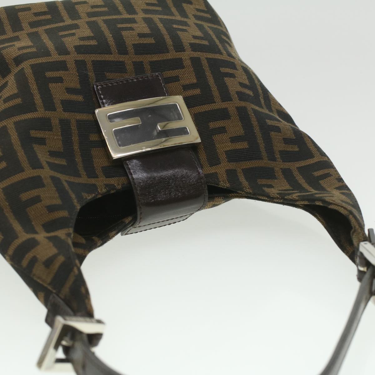 FENDI Zucca Canvas Mamma Baguette Shoulder Bag Nylon Brown Black am3962