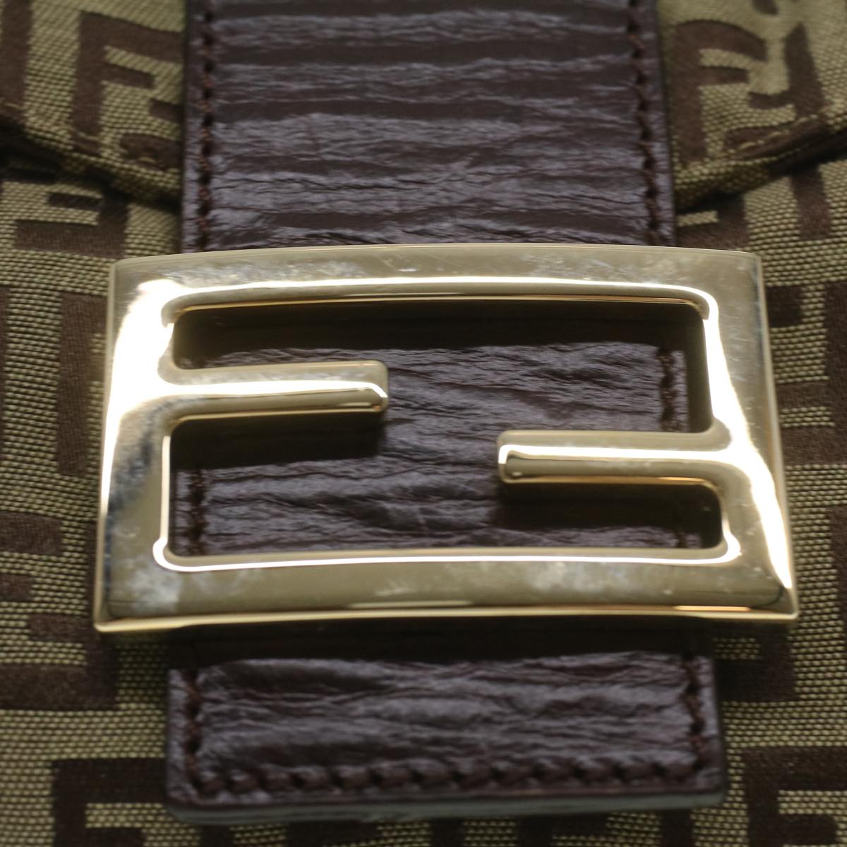FENDI Zucca Canvas Mamma Baguette Shoulder Bag Nylon Brown Black am3973
