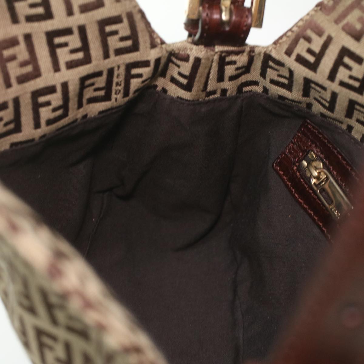FENDI Zucca Canvas Mamma Baguette Shoulder Bag Nylon Brown Black am3973