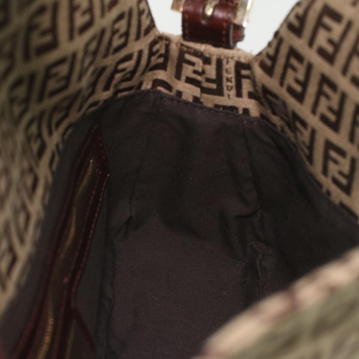 FENDI Zucca Canvas Mamma Baguette Shoulder Bag Nylon Brown Black am3973