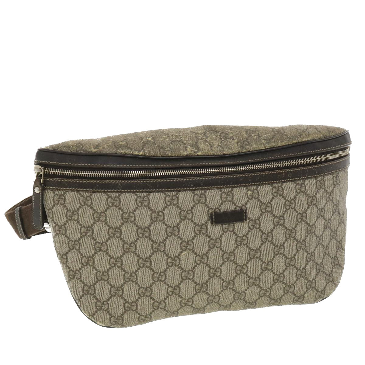 GUCCI GG Canvas Waist Bag PVC Leather Beige 211110 am3994