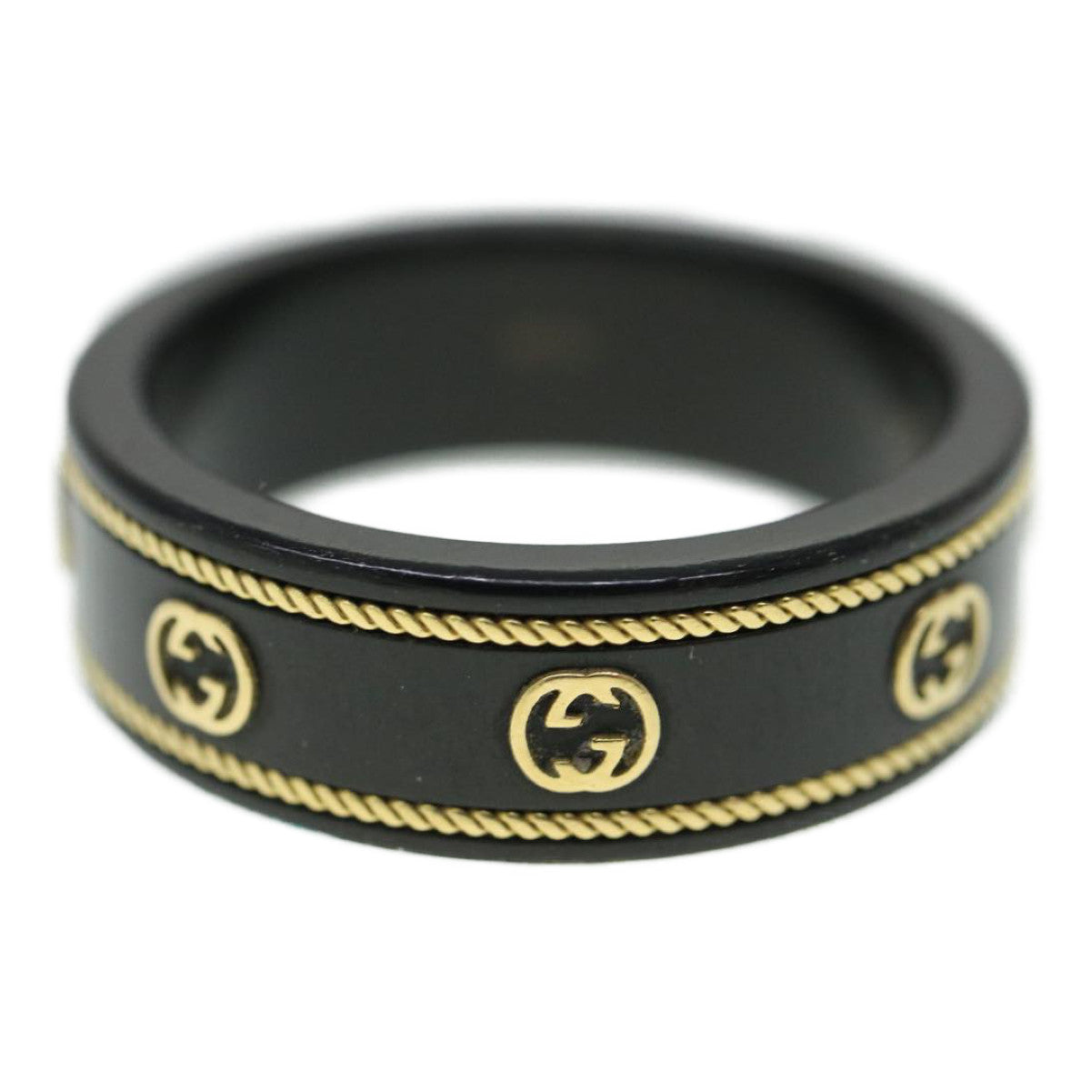 GUCCI Interlocking YG ring 18K Ring Black 606826 am3996