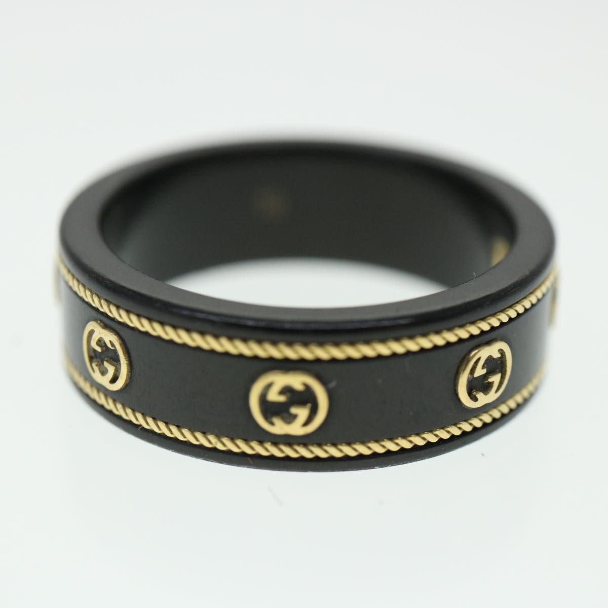 GUCCI Interlocking YG ring 18K Ring Black 606826 am3996
