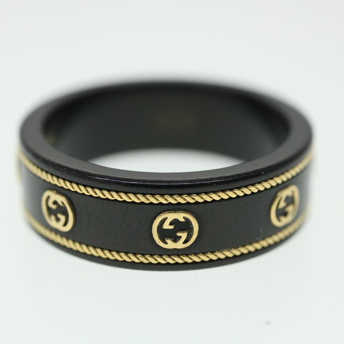 GUCCI Interlocking YG ring 18K Ring Black 606826 am3996
