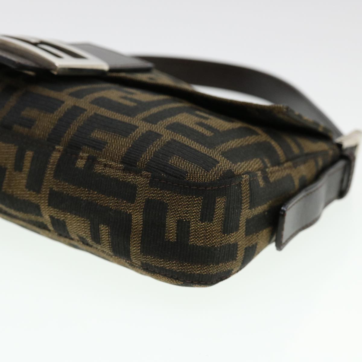 FENDI Zucca Canvas Mamma Baguette Shoulder Bag Brown Black 232126424 am4025