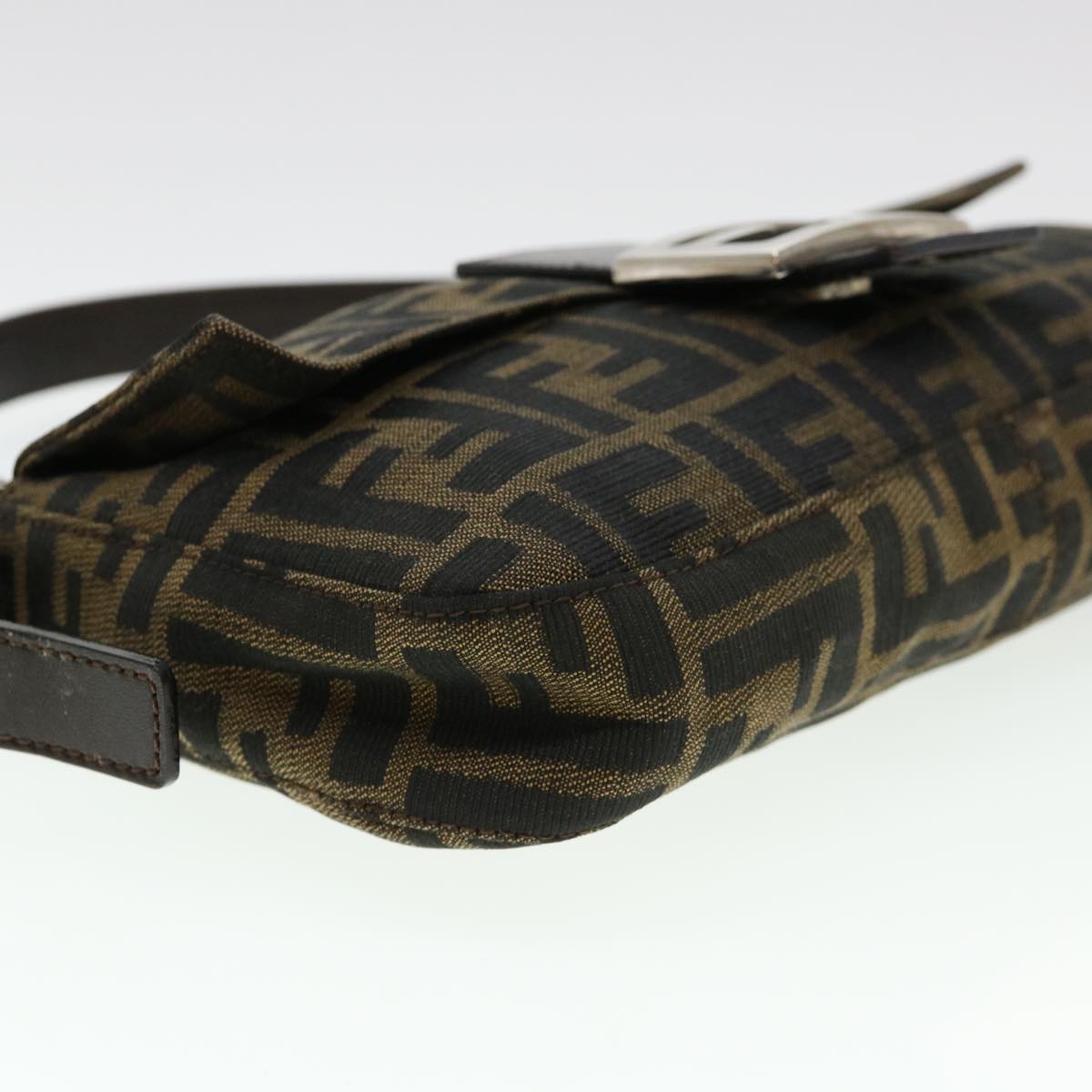 FENDI Zucca Canvas Mamma Baguette Shoulder Bag Brown Black 232126424 am4025