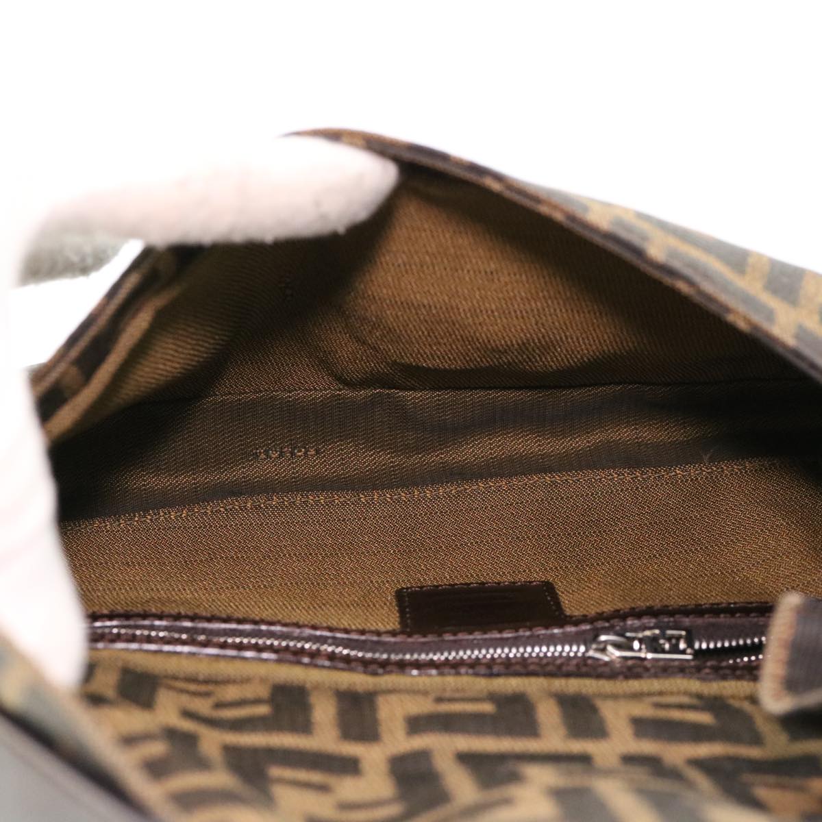 FENDI Zucca Canvas Mamma Baguette Shoulder Bag Brown Black 232126424 am4025
