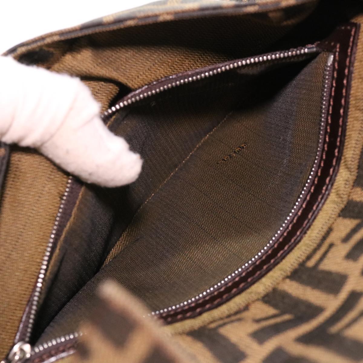 FENDI Zucca Canvas Mamma Baguette Shoulder Bag Brown Black 232126424 am4025