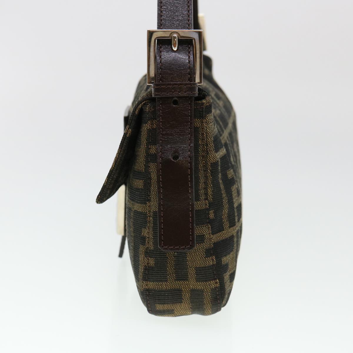 FENDI Zucca Canvas Mamma Baguette Shoulder Bag Brown Black 232126424 am4025