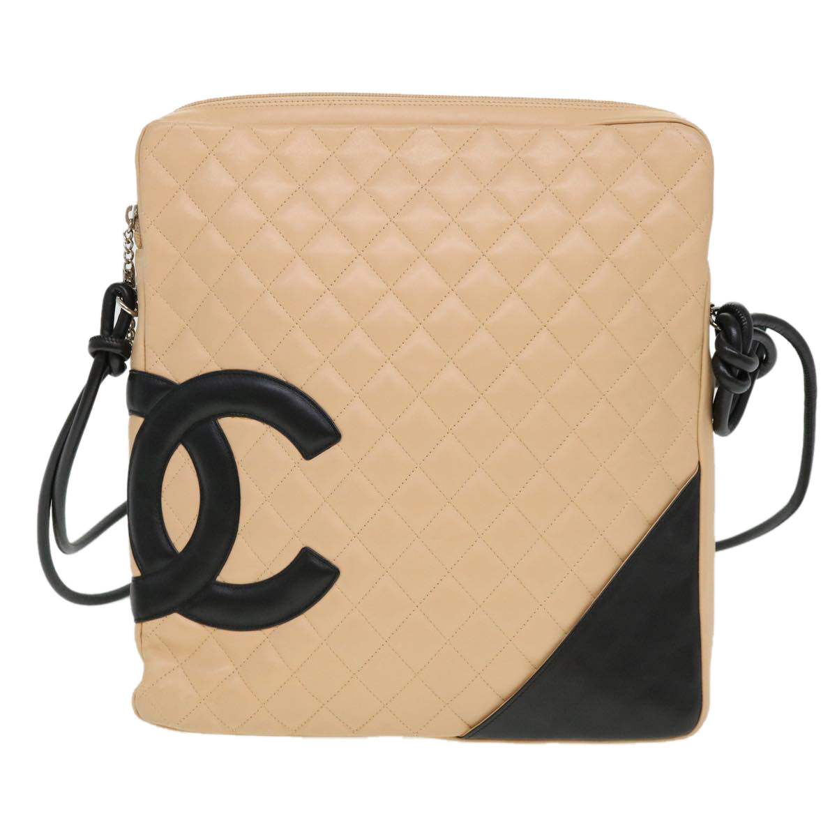 CHANEL Cambon Line Shoulder Bag Caviar Skin Beige CC am4027