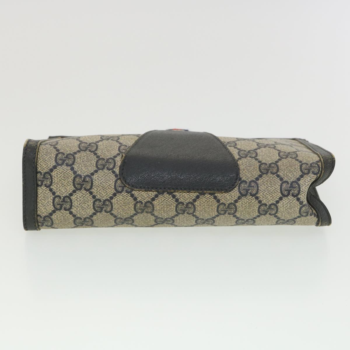 GUCCI GG Canvas Sherry Line Clutch Bag Gray Red Navy 89.01.032 am4045