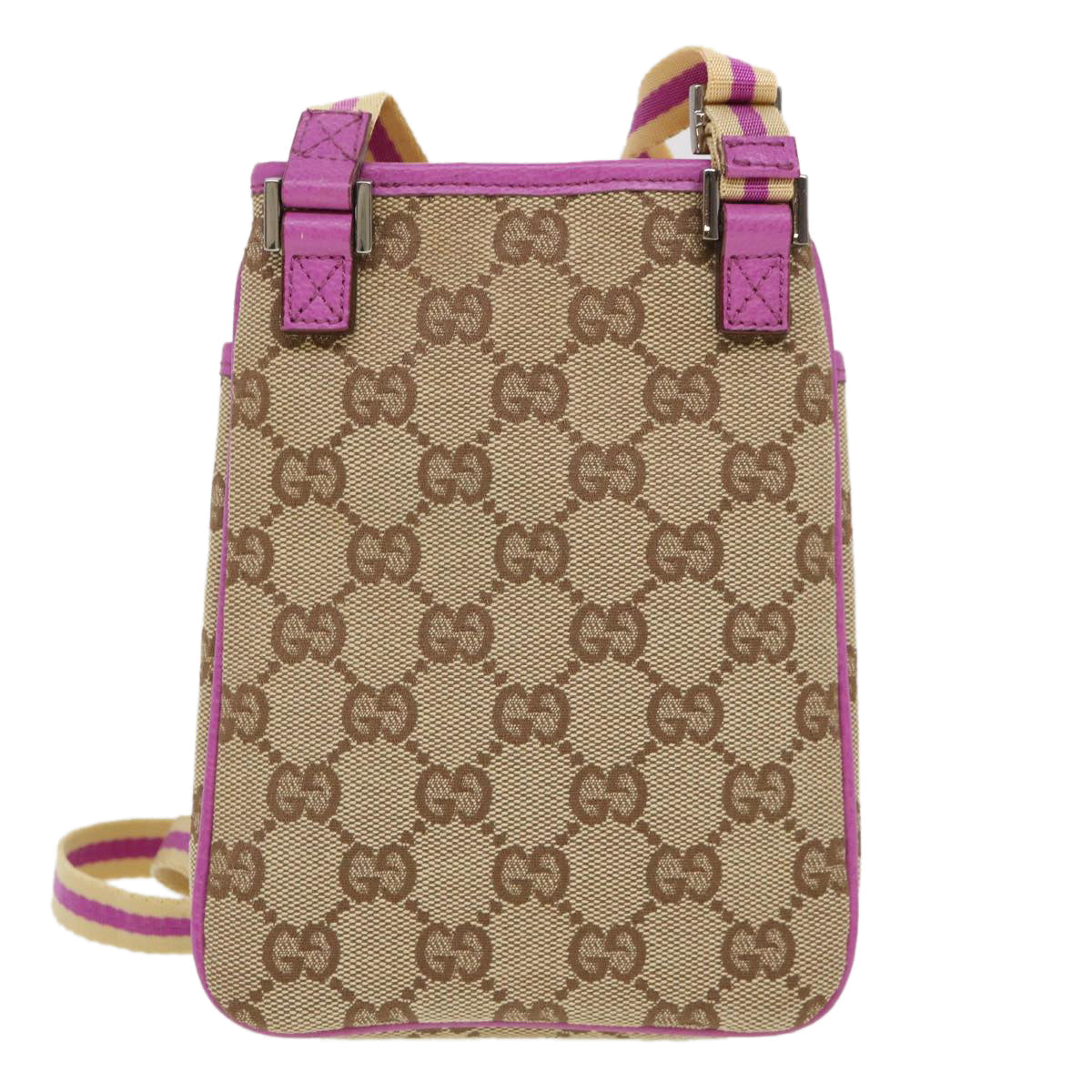 GUCCI GG Canvas Sherry Line Shoulder Bag Beige Pink 141863 am4134
