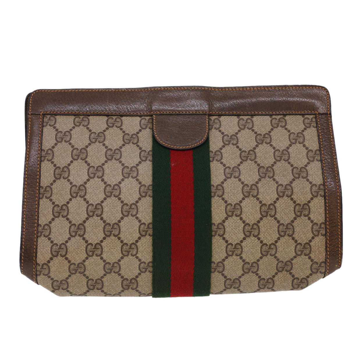 GUCCI GG Canvas Web Sherry Line Clutch Bag Beige Red Green 8901002 am4170