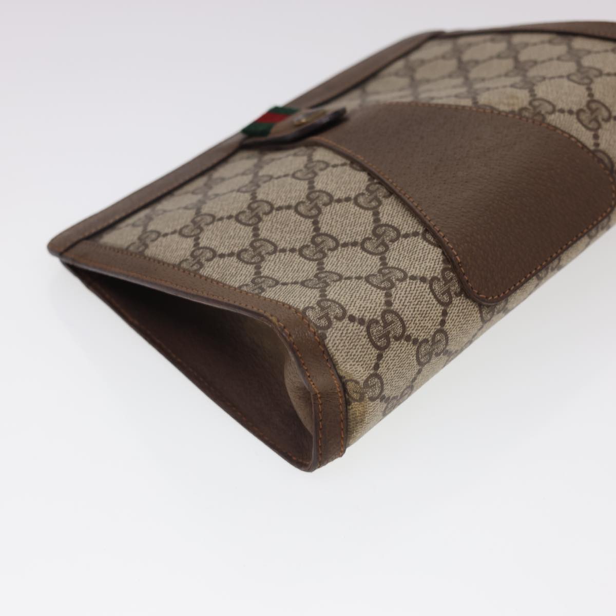 GUCCI GG Canvas Web Sherry Line Clutch Bag PVC Leather Beige Red am4171