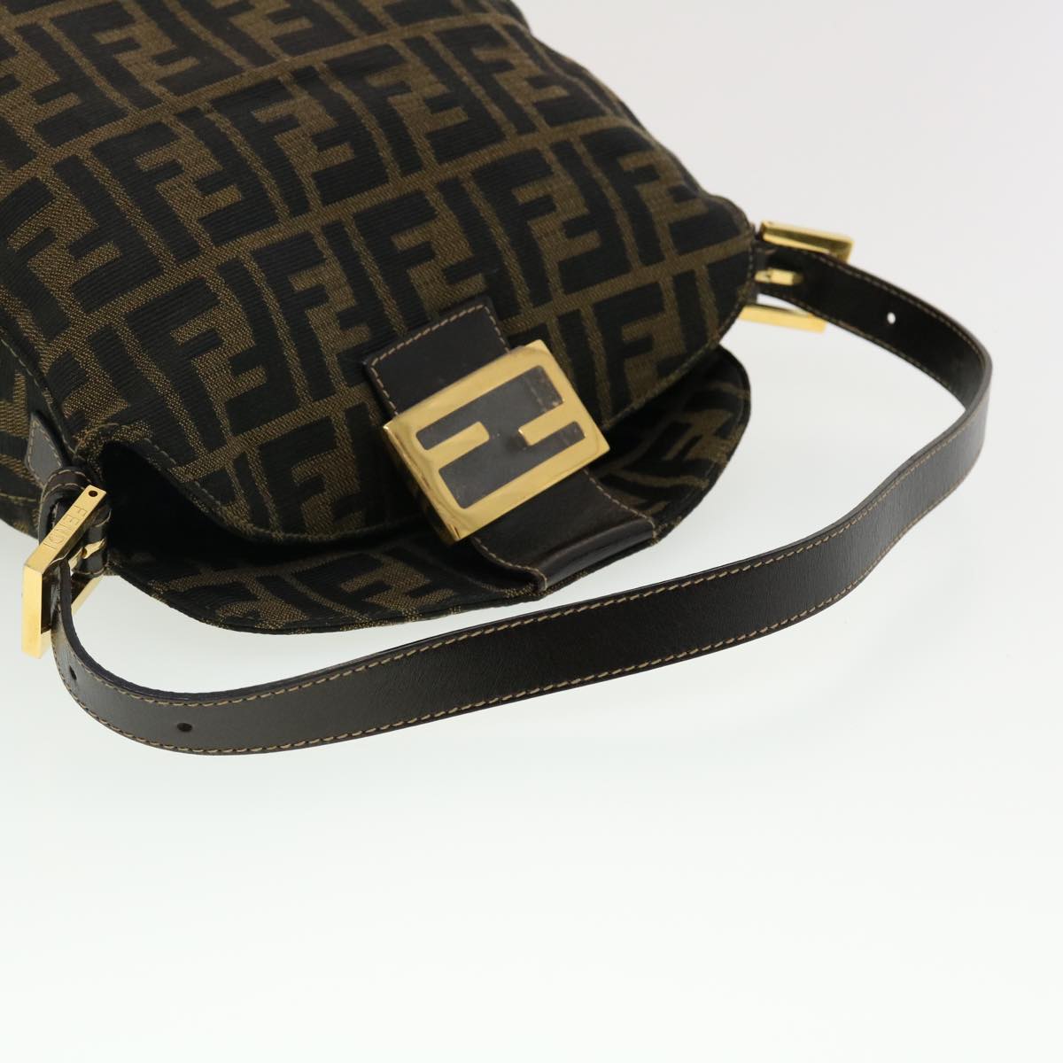 FENDI Zucca Canvas Mamma Baguette Shoulder Bag Nylon Brown Black am4225