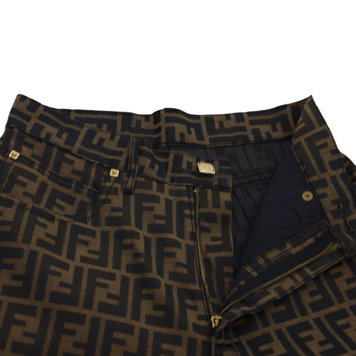 FENDI Zucca Canvas Pants Polyester Cotton XL Brown Black am4242