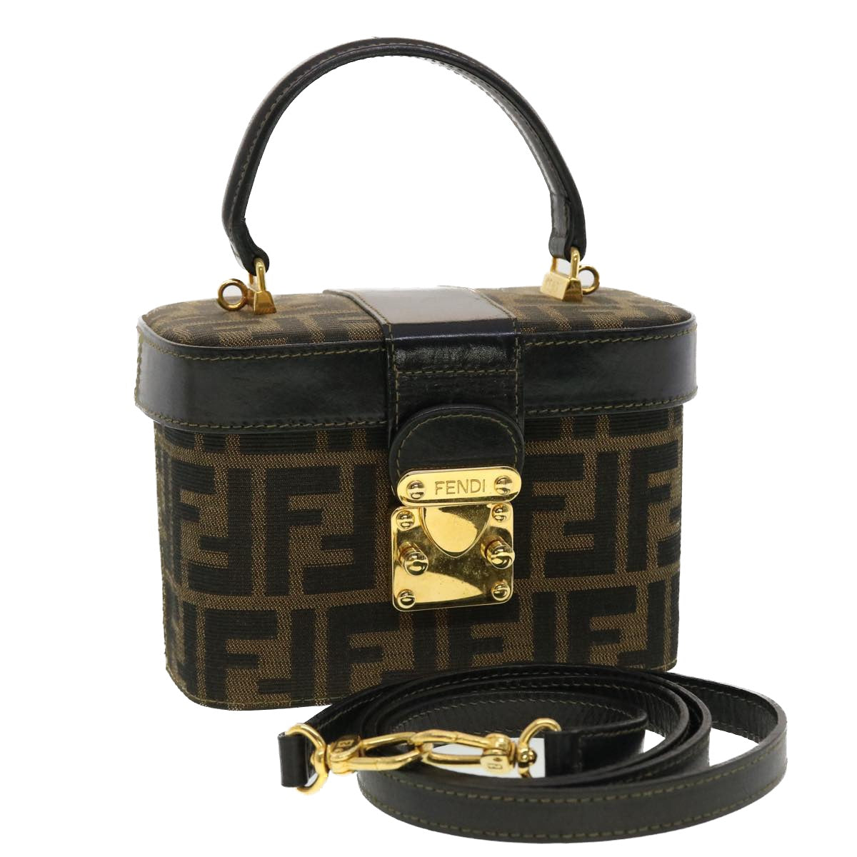 FENDI Zucca Canvas Hand Bag Nylon 2way Brown Black am4252A