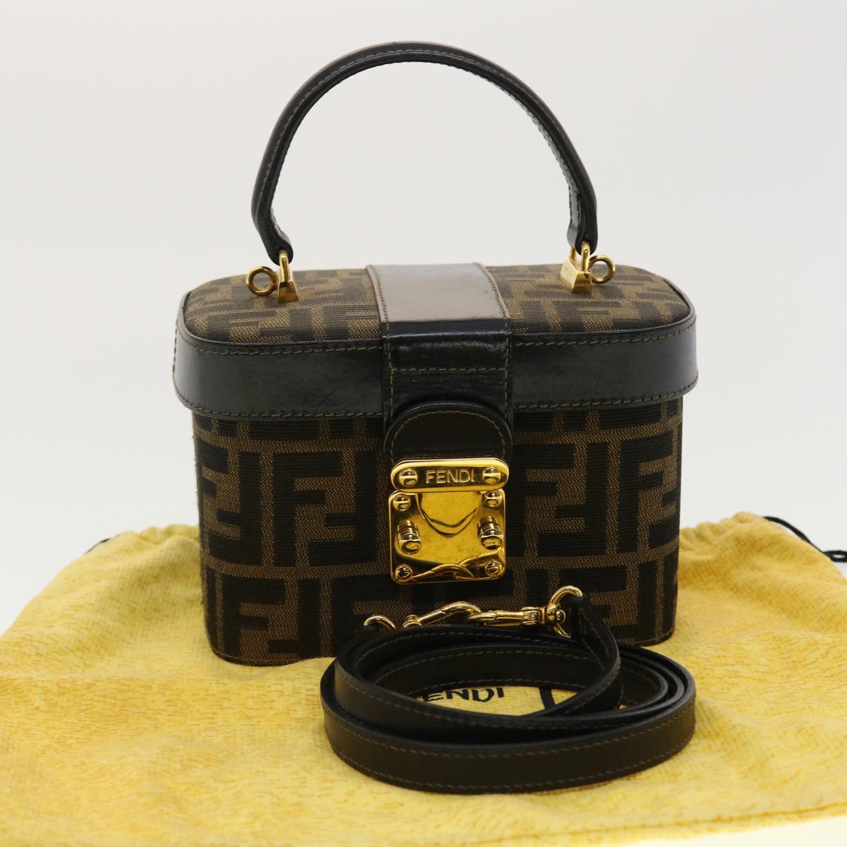 FENDI Zucca Canvas Hand Bag Nylon 2way Brown Black am4252A