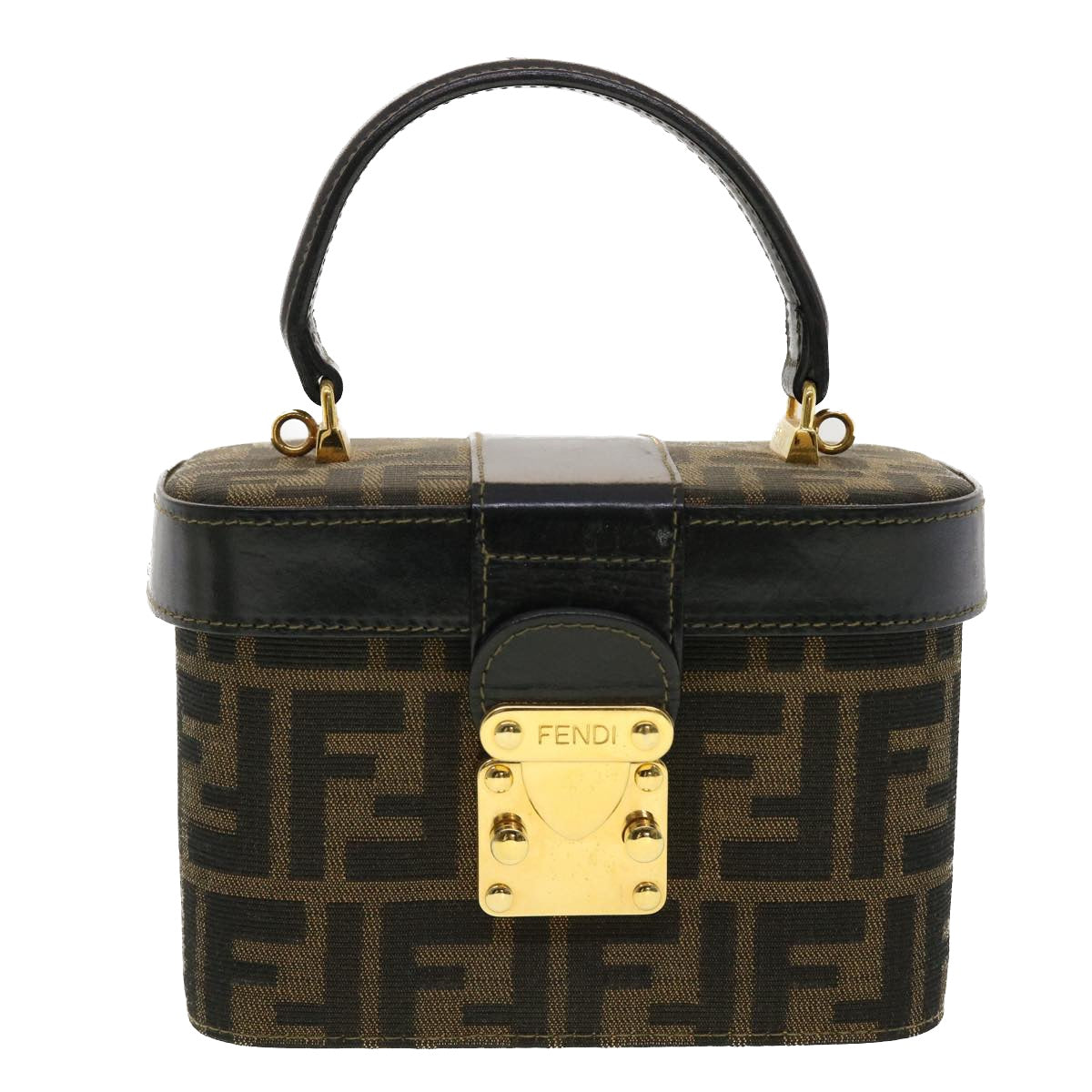 FENDI Zucca Canvas Hand Bag Nylon 2way Brown Black am4252