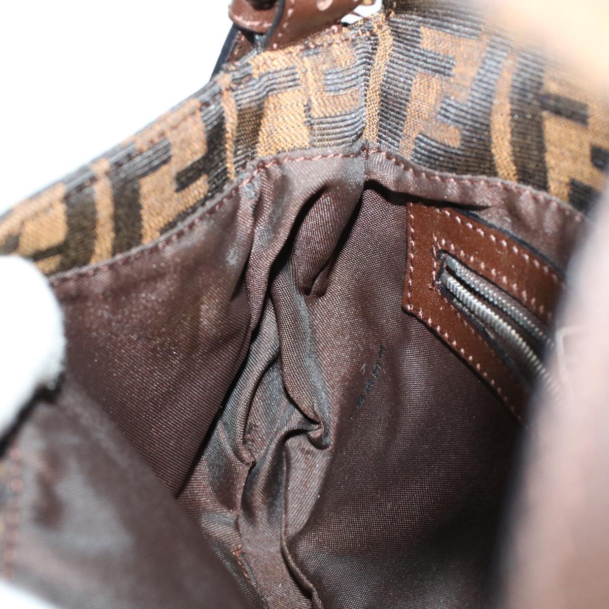 FENDI Zucca Canvas Mamma Baguette Shoulder Bag Brown 2321.26424 am4274
