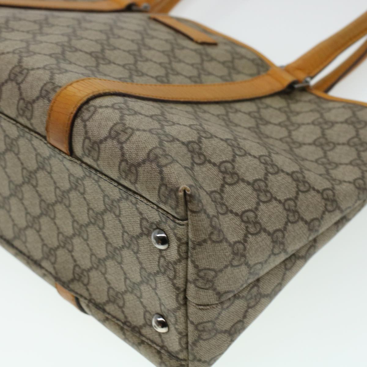 GUCCI GG Canvas Tote Bag PVC Leather Beige am4287
